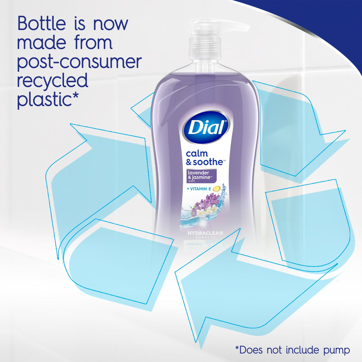 Dial bottle label close-up highlighting HYDRACLEAN Complex and ingredient callouts