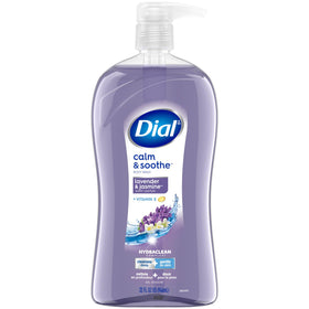Dial front packaging showing 32 fl oz bottle and calming lavender jasmine scent