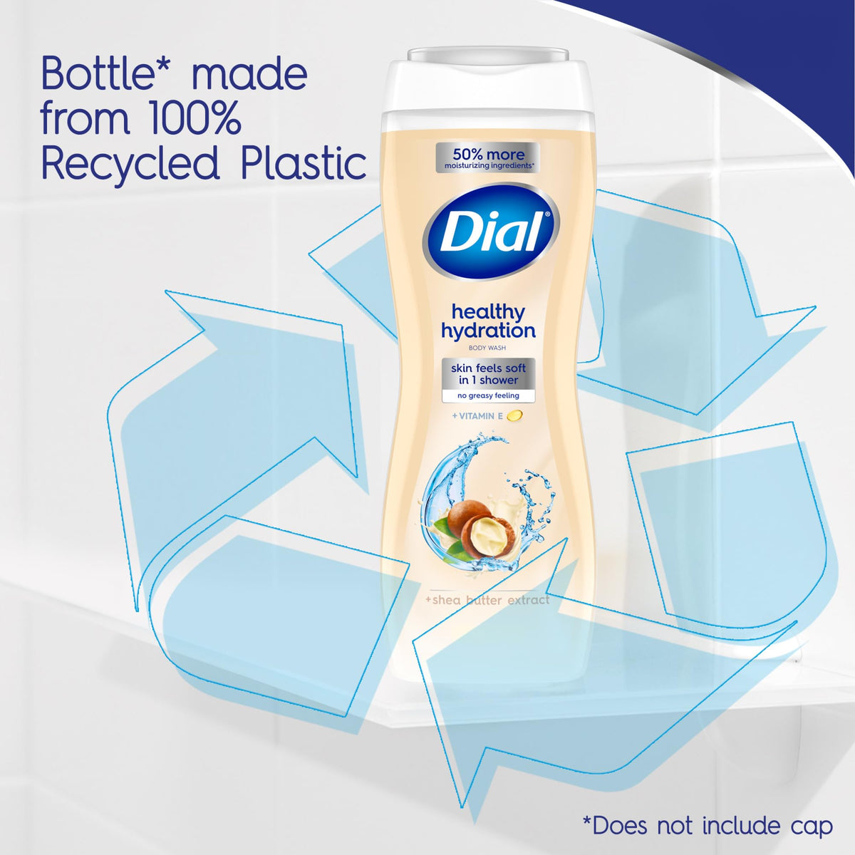 Dial body wash on bathroom shelf creating a calm skincare routine