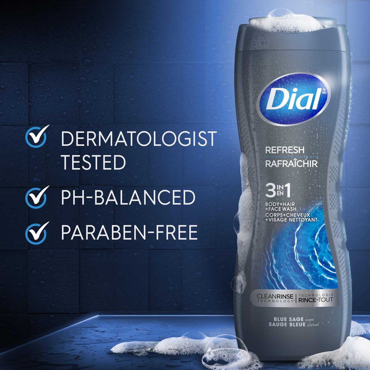 Dial creamy lather close-up illustrating rich foam for deep yet gentle cleansing