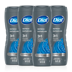 Dial front packaging showing bottle and blue sage scent for simplified grooming