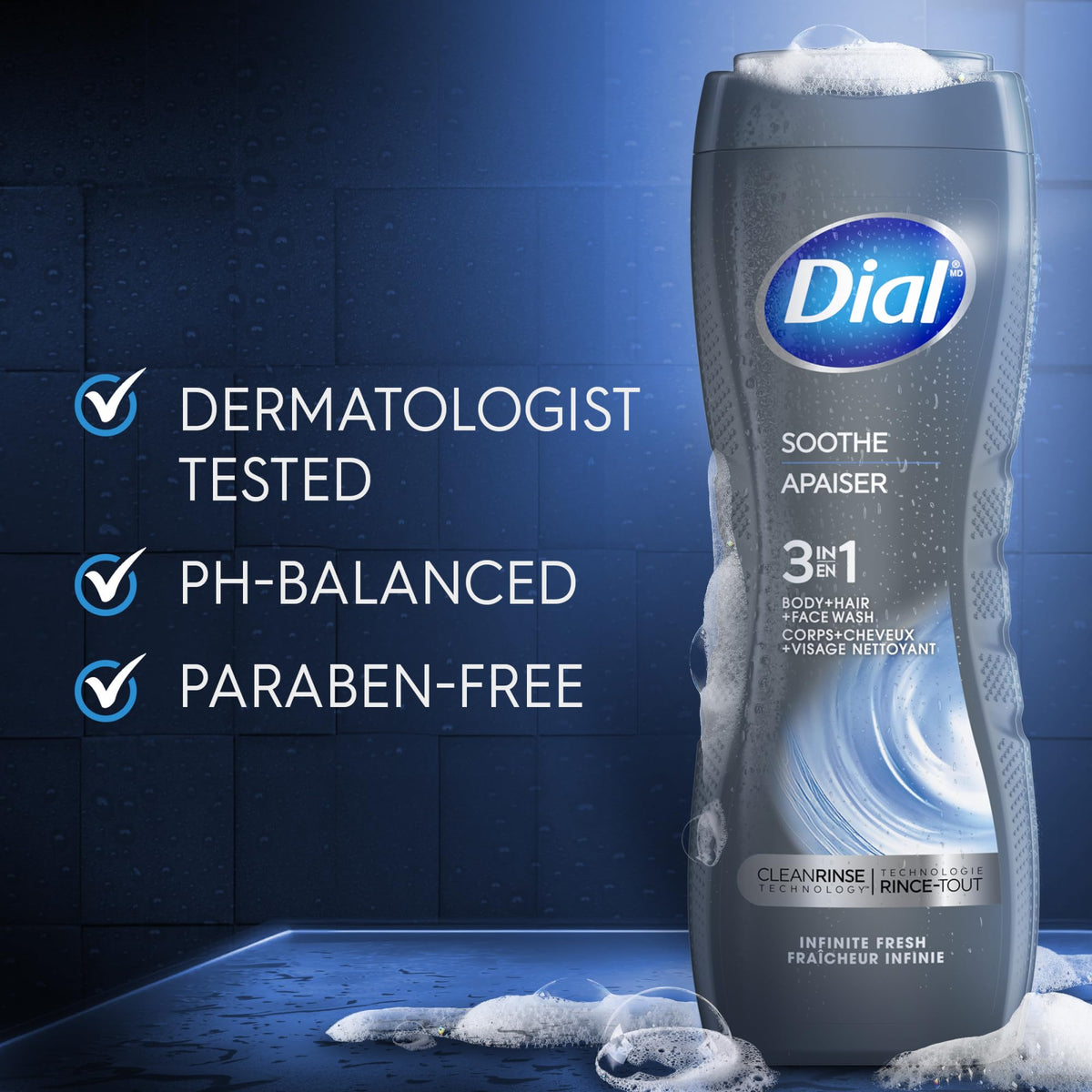 Dial Men bottle highlighting 50% post-consumer recycled plastic logo