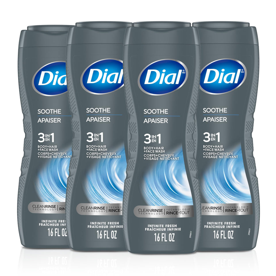 Dial Men front label showing product name and soothing scent