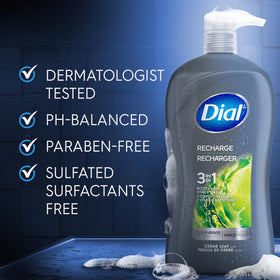 Dial bottle in shower being used to rinse hair and body for quick routine benefit