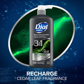 Dial men label close-up highlighting product name and usage benefits