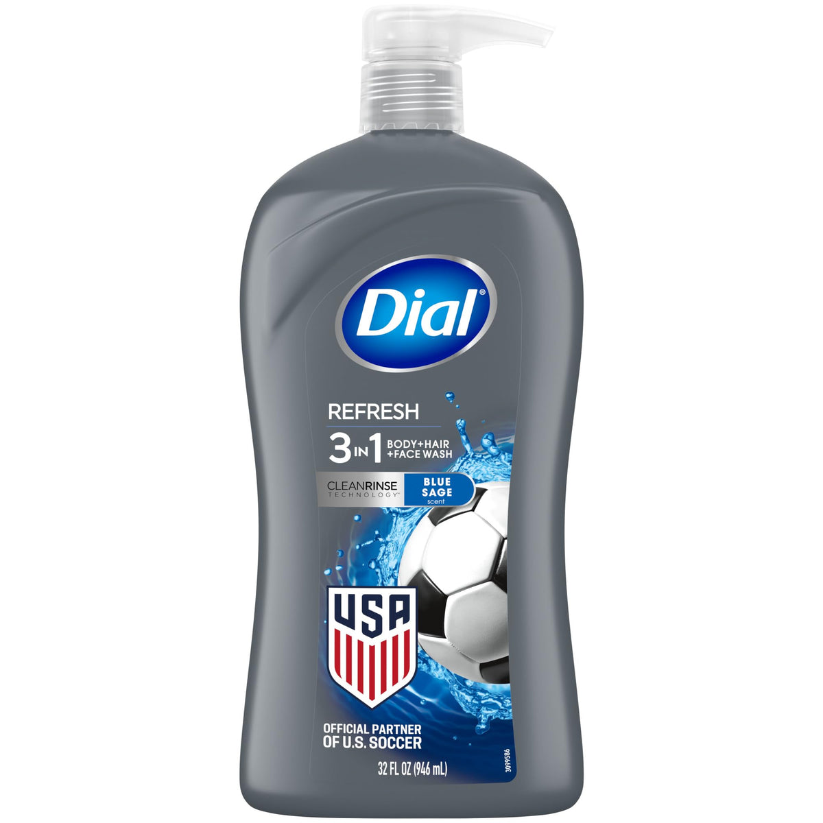 Dial Men Hydro Fresh front bottle view showing clean, all‑in‑one convenience