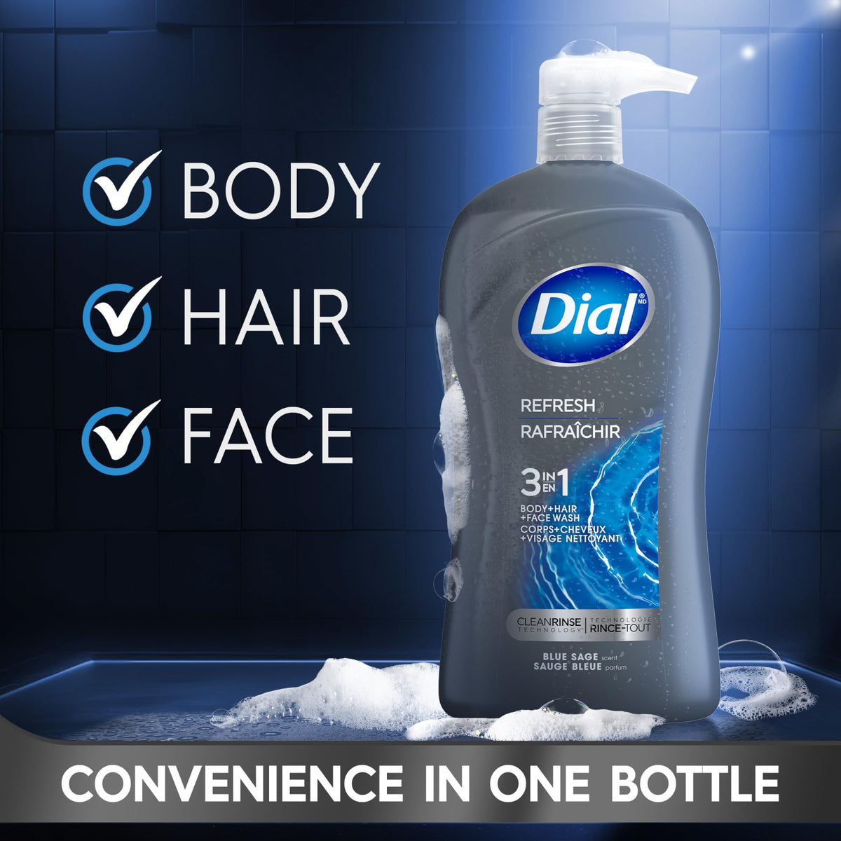 Dial Men Hydro Fresh pump and cap close‑up for easy, controlled dispensing