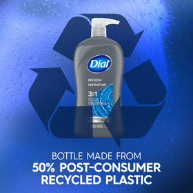 Dial Men Hydro Fresh bottle with recycled plastic icon emphasizing sustainability