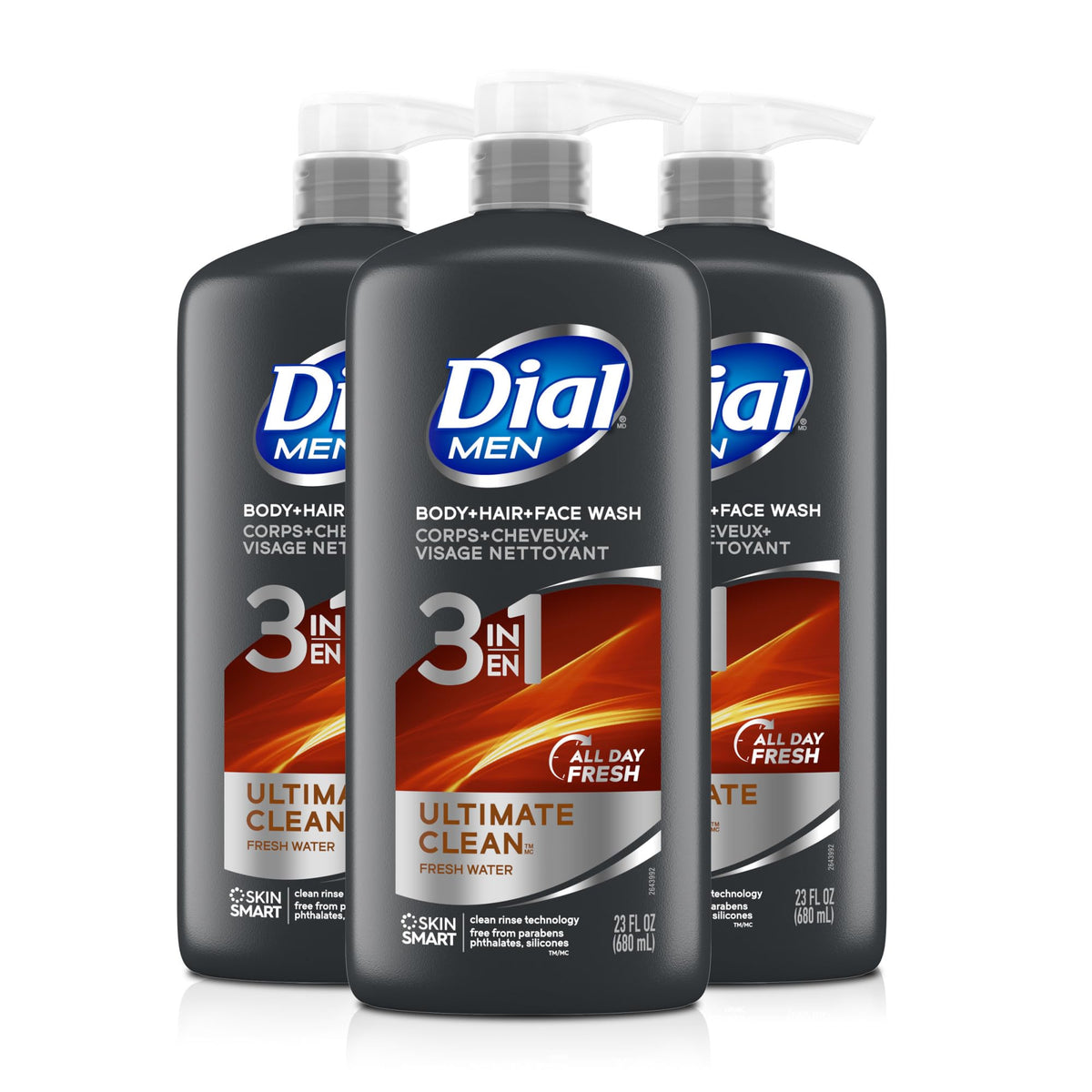 Dial men front label view showing product name and refresh scent benefit
