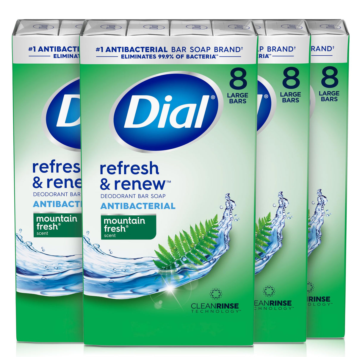 Dial front packaging showing Mountain Fresh scent and antibacterial benefit