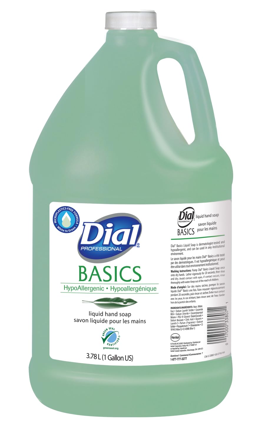 Dial Professional Basics gallon front label showing product name and benefit
