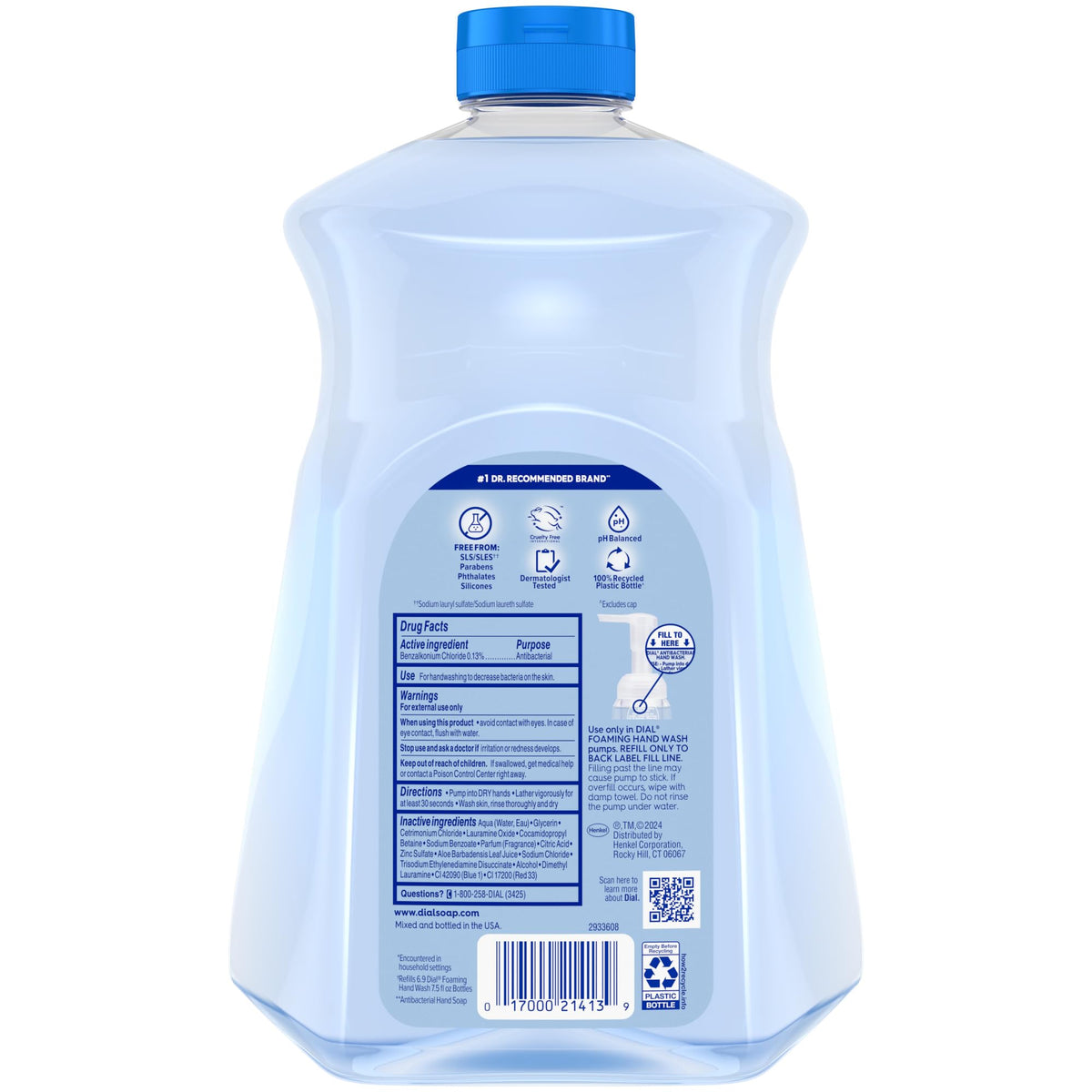 Dial back label with ingredient and recycled bottle details for informed buyers