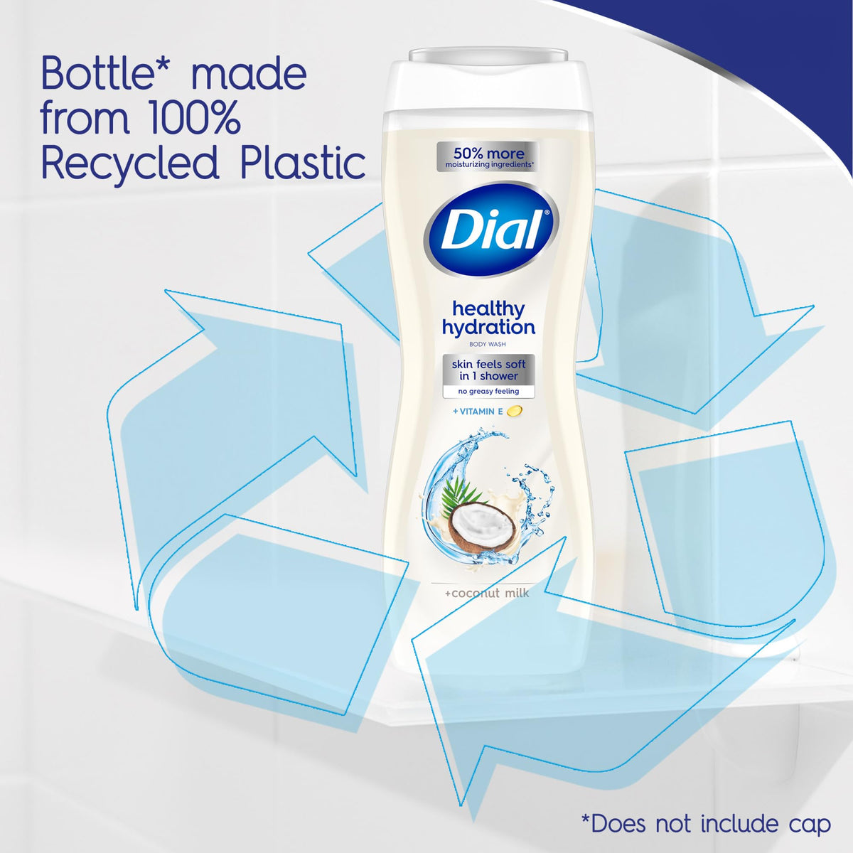 Dial recycled plastic bottle mark highlighting sustainability features