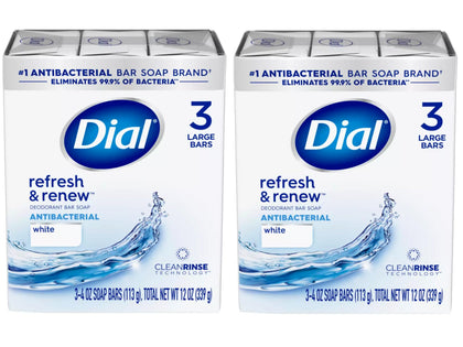 Dial front packaging showing two-pack and benefit of antibacterial protection