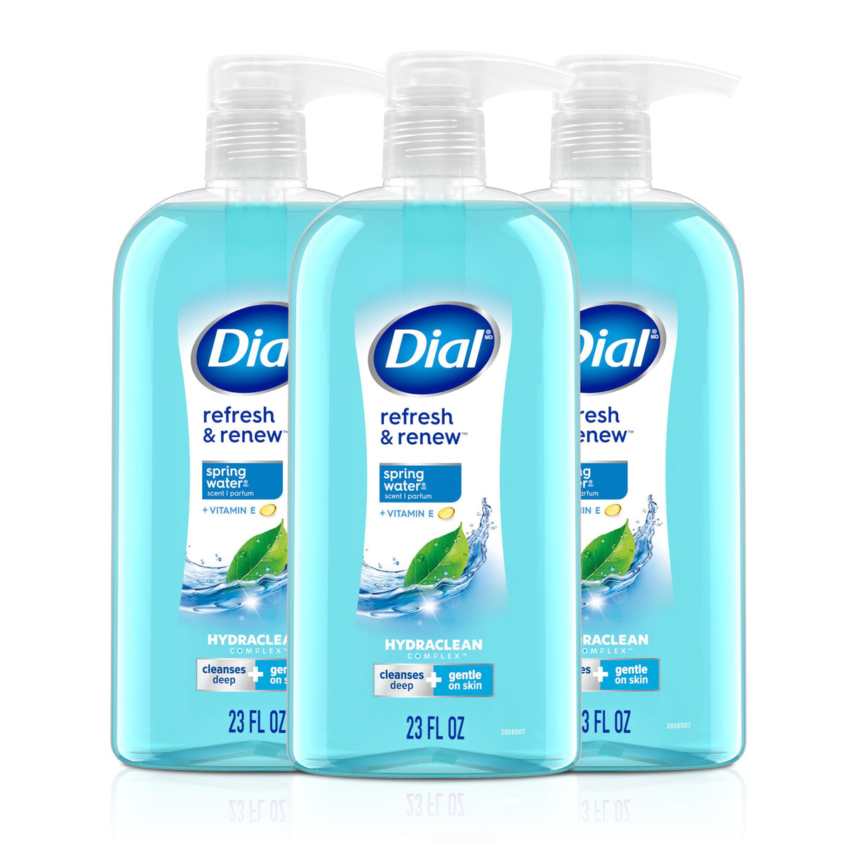 Dial front packaging showing three 23 fl oz bottles and clear labeling for convenience