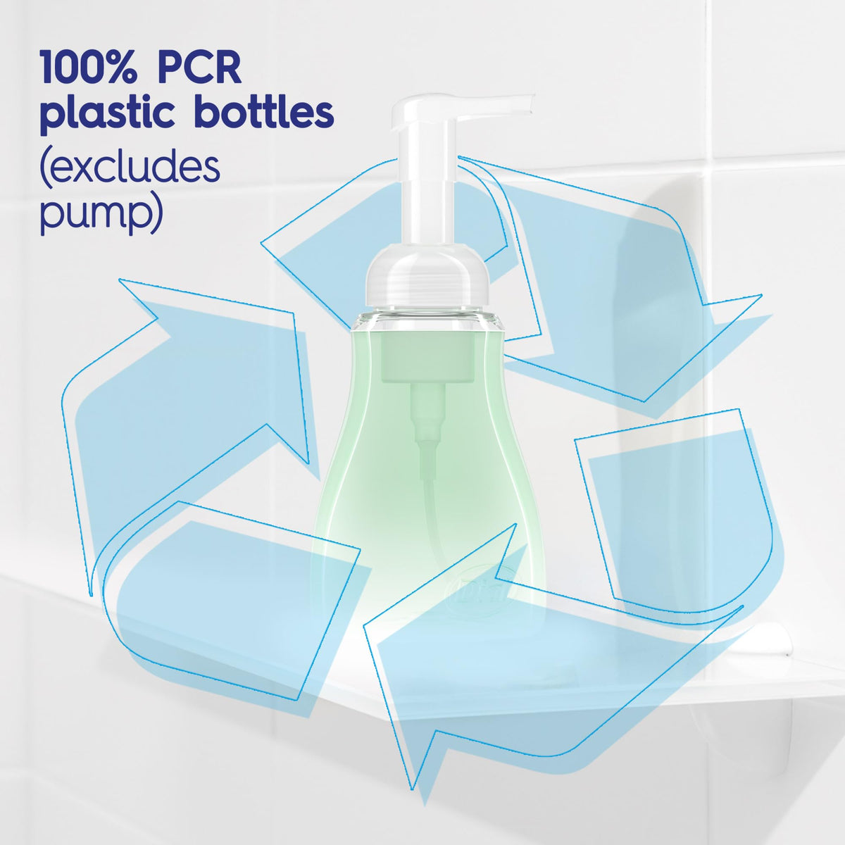 Dial bottle next to a standard soap bar showing compact 7.5 fl oz scale