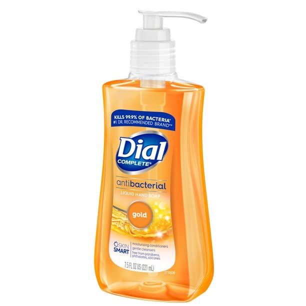 Dial bottle next to a smartphone showing 7.5 oz size and portability benefit