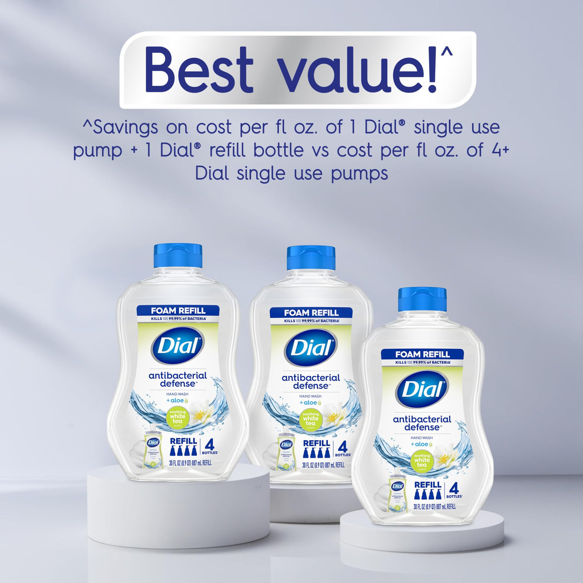 Dial Soothing White Tea bottle staged in kitchen for everyday countertop use
