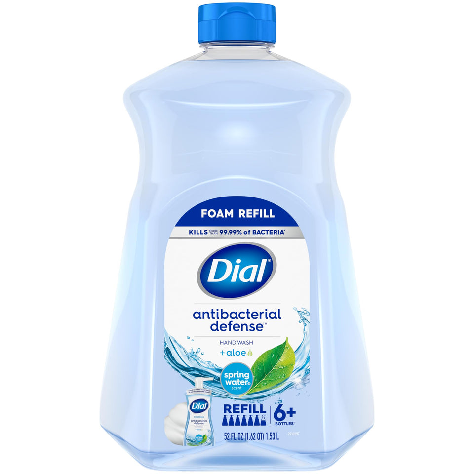 Dial spring water 52 oz front label shows scent and size, convenient refill