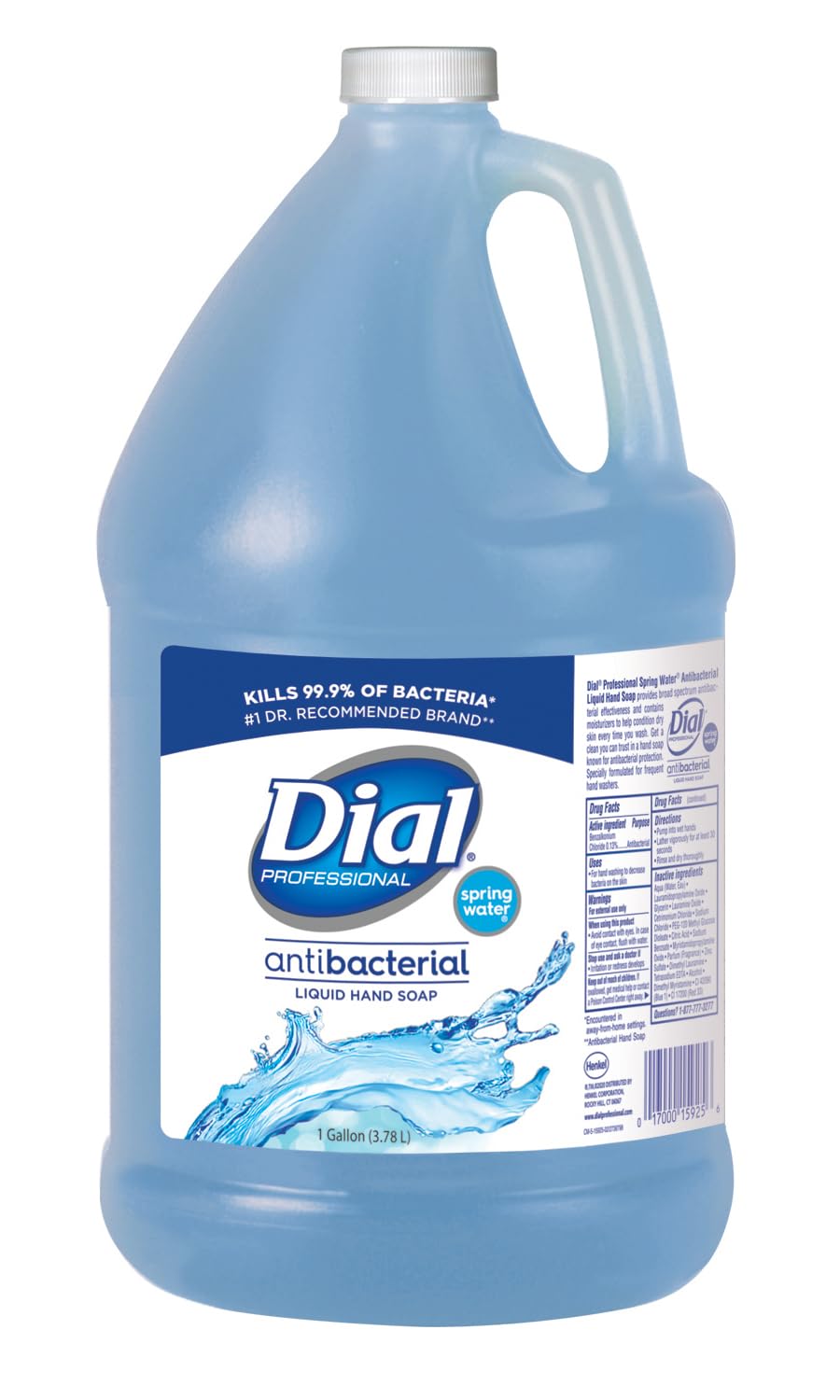Dial spring water front bottle showing label and one-gallon size for refill convenience