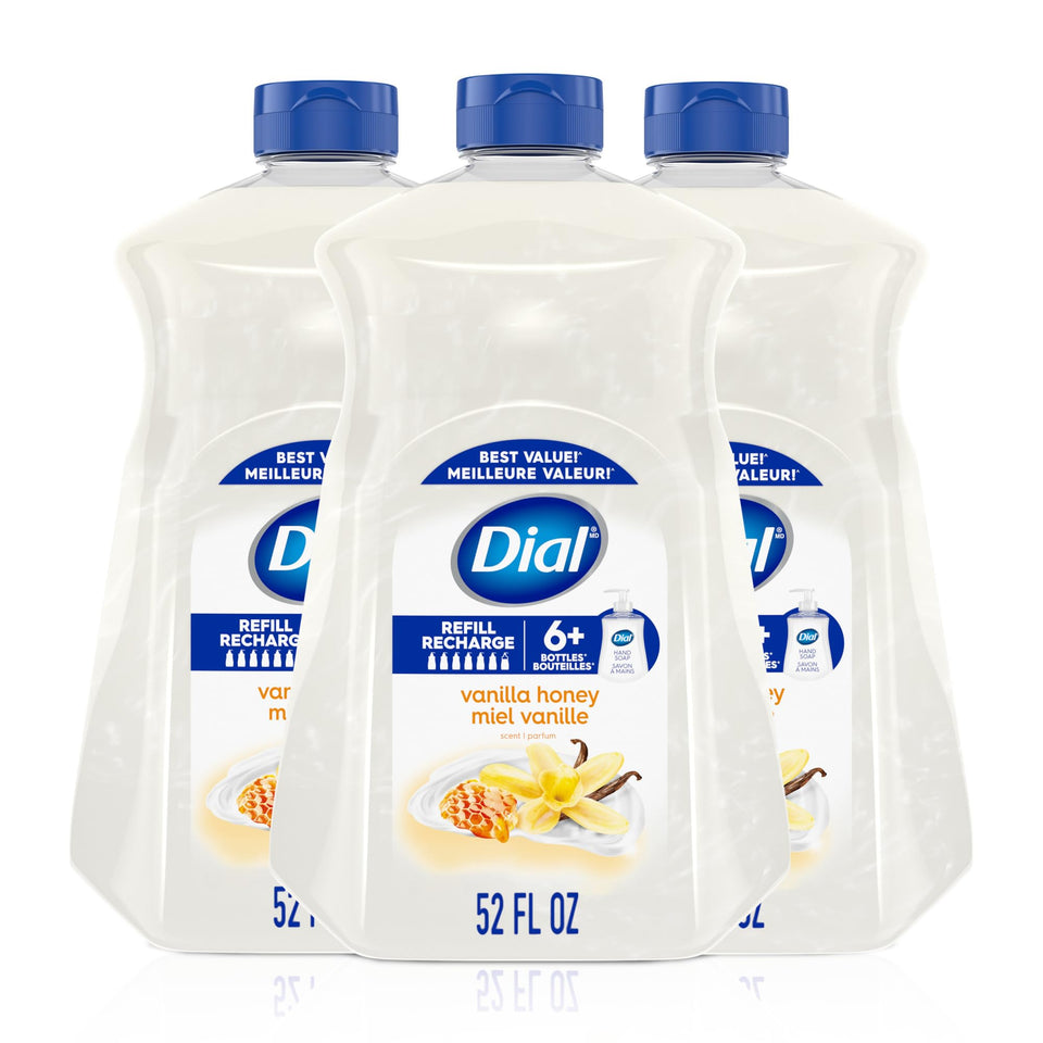 Dial vanilla honey front bottle showing scent and size for convenient refill