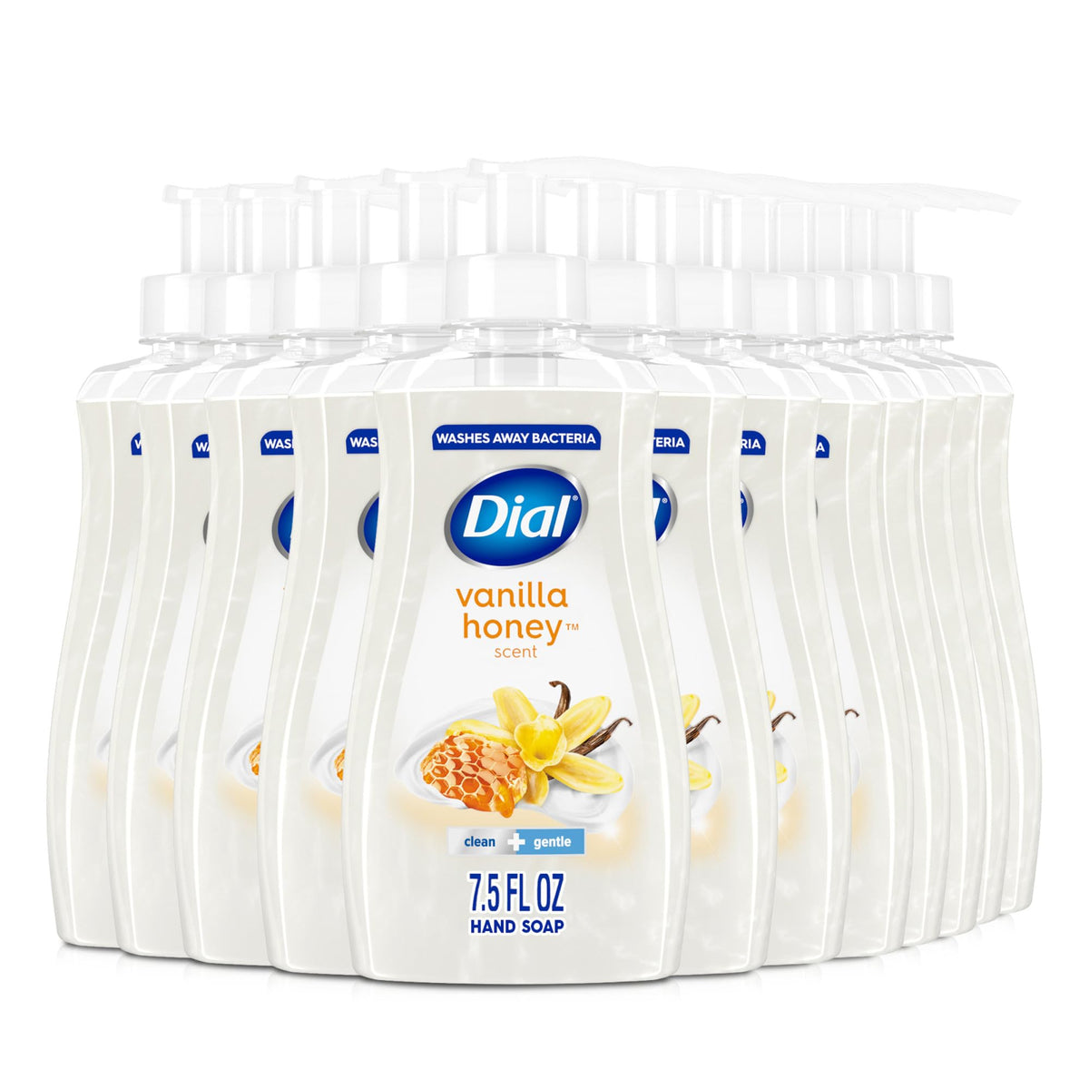 Dial vanilla honey front packaging showing pump and label, invites gentle cleansing