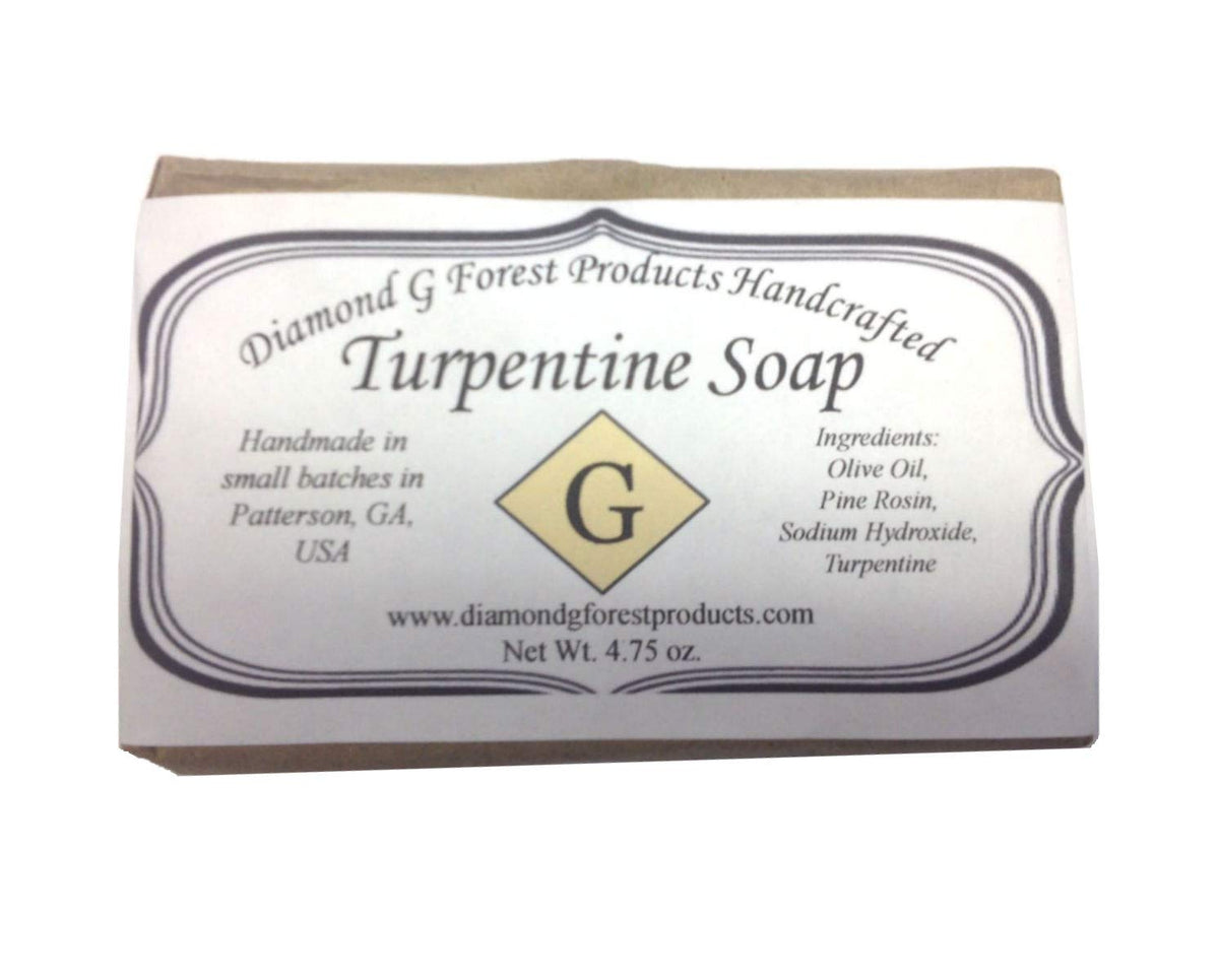 Diamond G Forest Products turpentine soap front packaging showing natural pine benefit