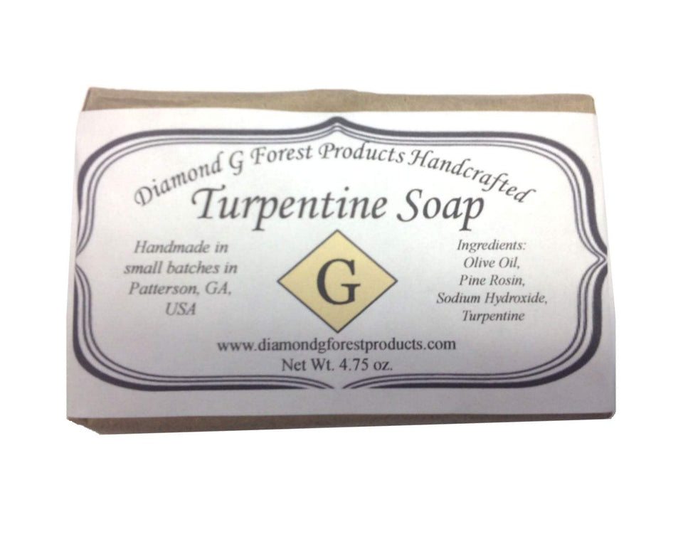 Diamond G Forest Products turpentine soap front packaging showing natural pine benefit