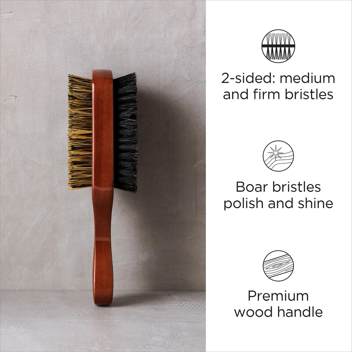Diane close-up of medium boar bristles distributing natural oils for added shine
