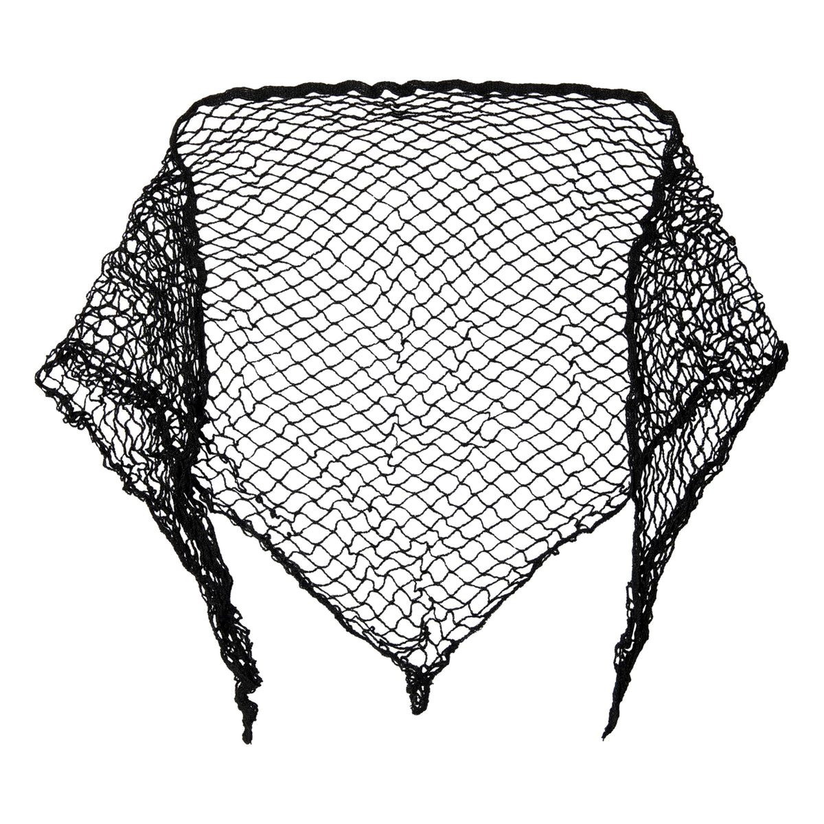 Diane hair net front view showing triangle shape and ties, secures large rollers