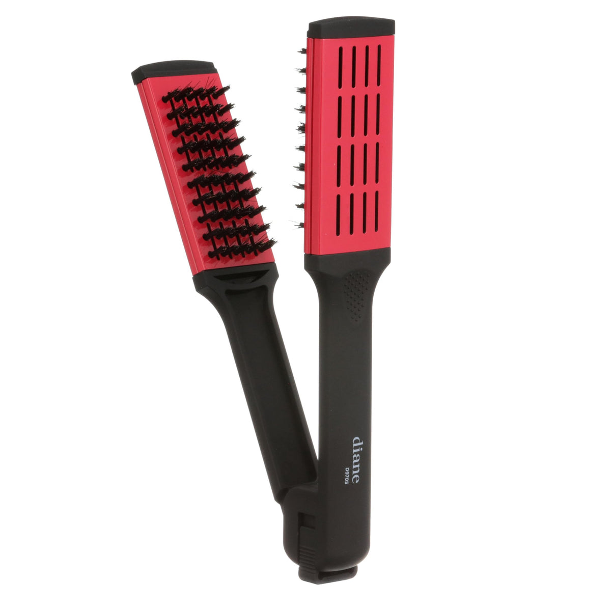Diane straightening brush front view showing ergonomic handle and plates for easier styling