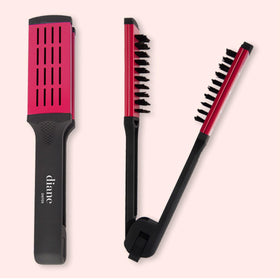 Diane brush in use with blow dryer styling damp hair for quicker straightening