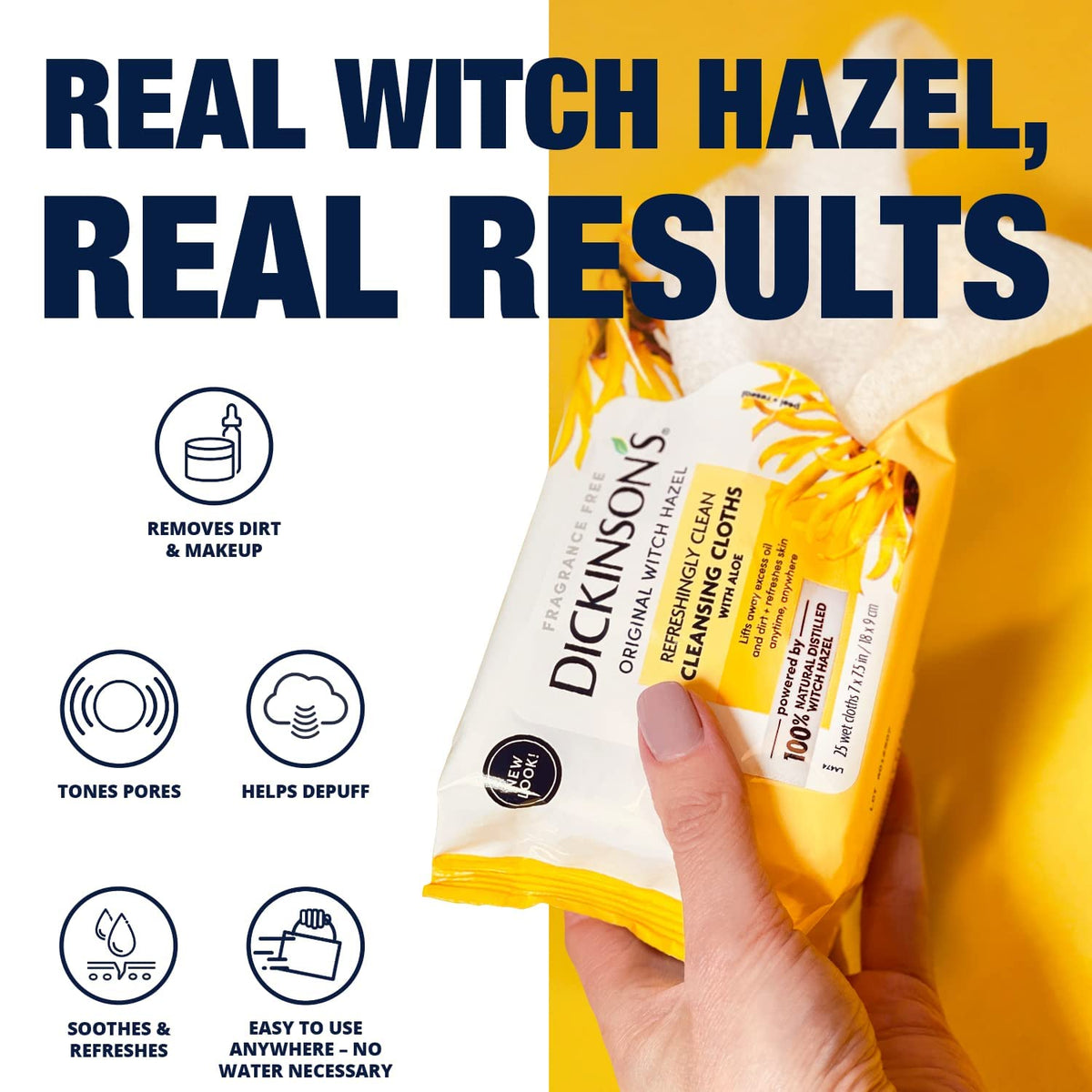 Dickinson's wipe pulled from pack illustrating easy single-hand access