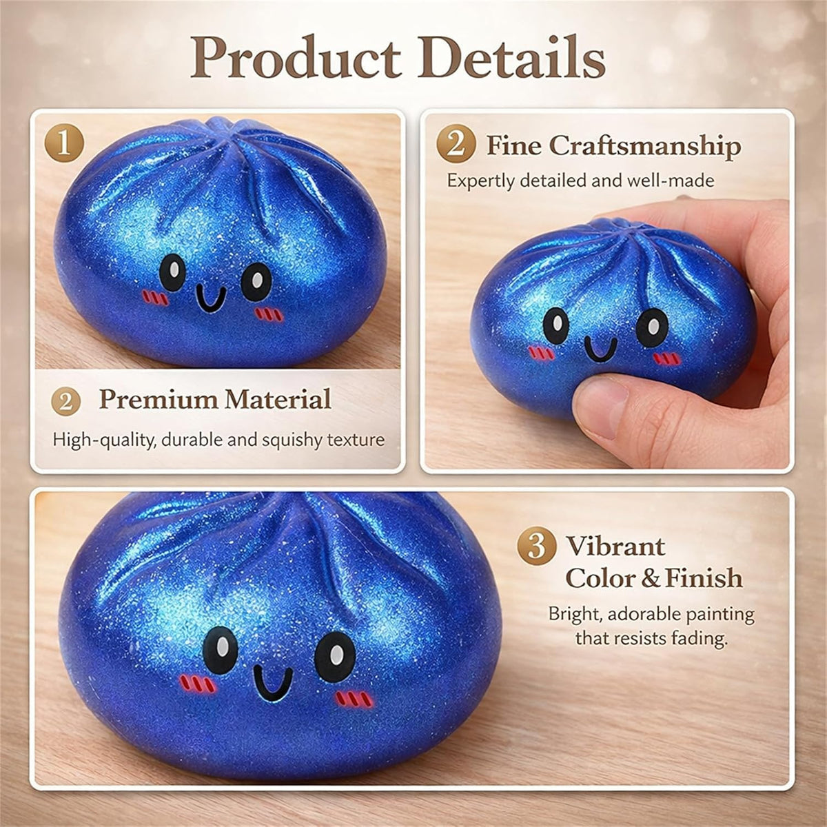 DICSINM dumpling squishy held in hand demonstrating comfortable size and portability
