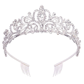 Didder front view of silver tiara headband showing full sparkle and shape for elegant looks