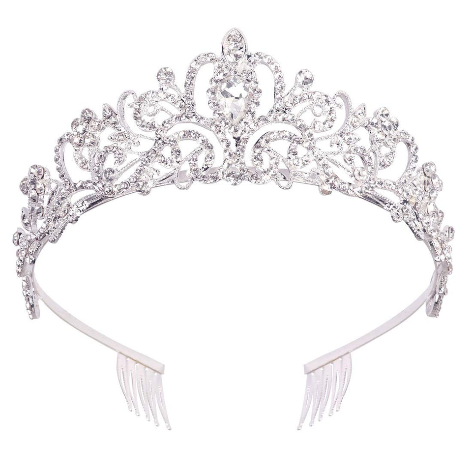 Didder front view of silver tiara headband showing full sparkle and shape for elegant looks