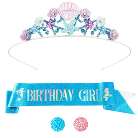 Didder crown and sash front view showing coordinated mermaid look and party-ready appeal