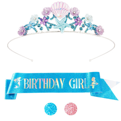 Didder crown and sash front view showing coordinated mermaid look and party-ready appeal
