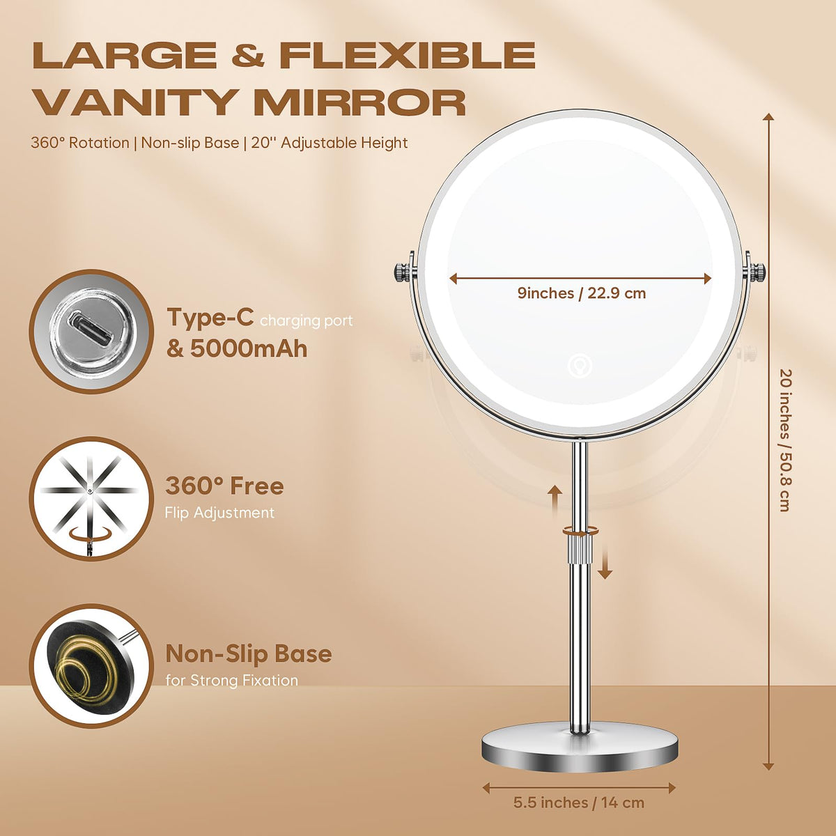 Dienmern mirror charging port and battery indicator showing long runtime benefit