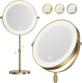 Dienmern front view of lighted vanity mirror showing even illumination and benefit of accurate makeup