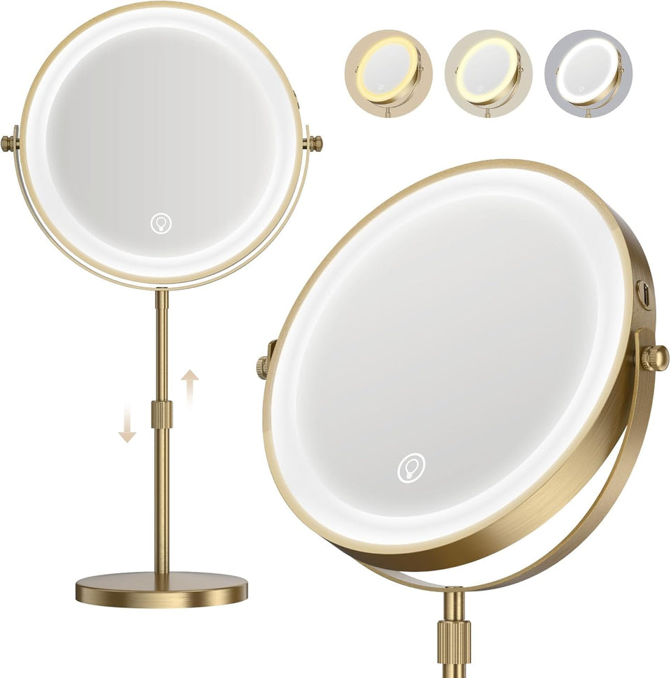 Dienmern front view of lighted vanity mirror showing even illumination and benefit of accurate makeup