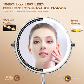 Dienmern mirror on bedroom vanity in use showing real-world lighting benefit