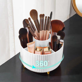 Diesisa front view of rotating organizer showing clean white finish and neat storage benefit