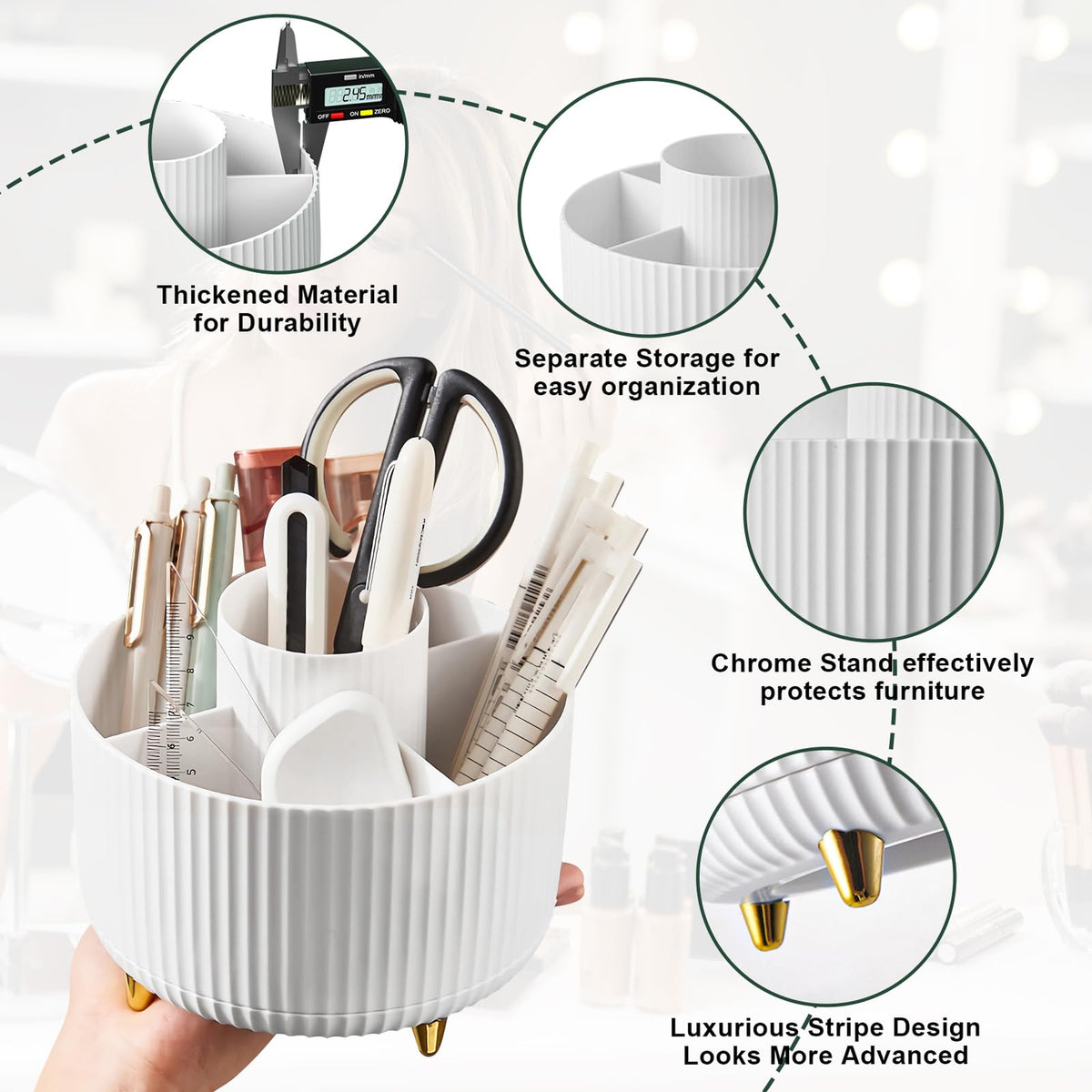 Diesisa top view revealing five compartments for brushes and cosmetics for easy organization