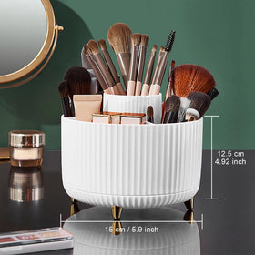 Diesisa organizer filled with makeup brushes demonstrating upright storage and easy reach