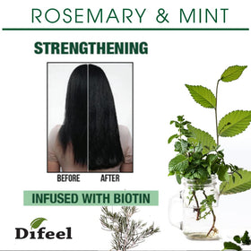 Difeel bottle side label detail highlighting biotin and color-safe benefits