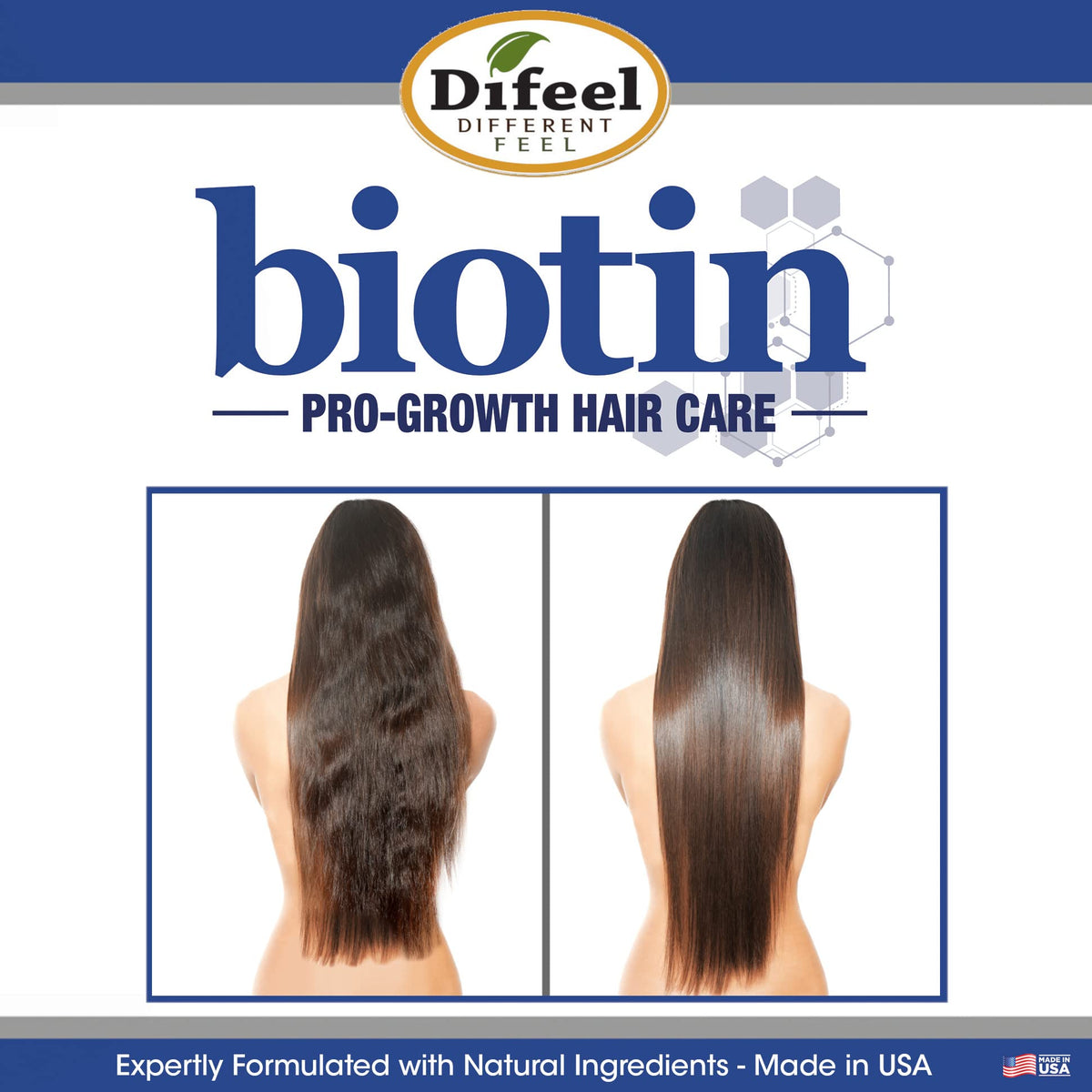 Difeel before and after ends showing improved manageability and sheen