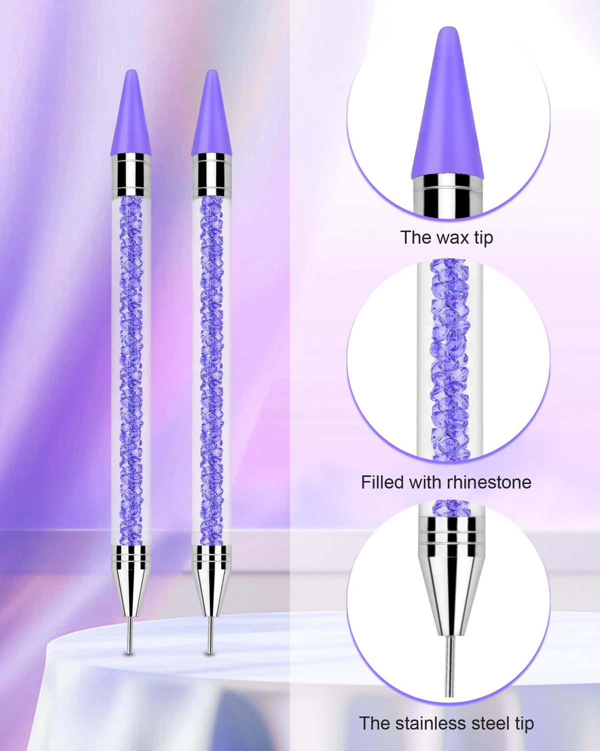 Difenni close-up of purple replaceable wax tip for precise gem pickup