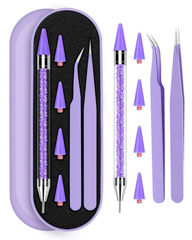 Difenni front view of purple rhinestone picker set showing complete kit and benefits