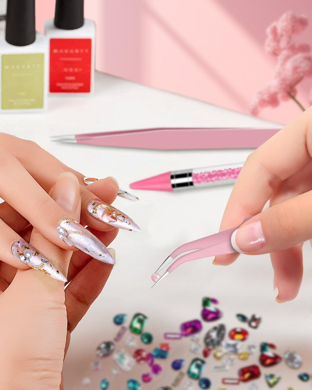 Difenni applicator in use placing rhinestone for faster application